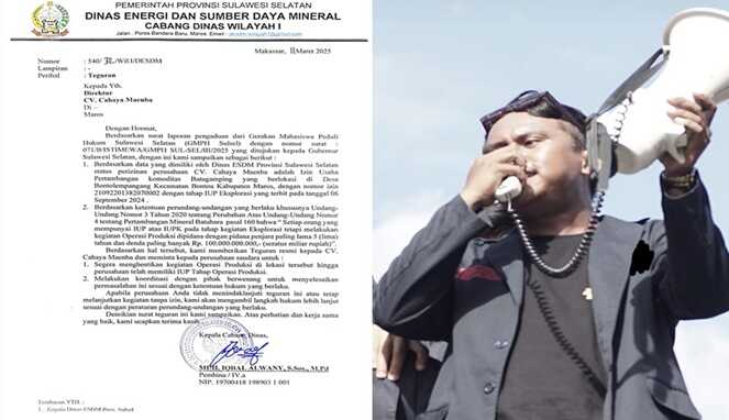 Foto Kolase : GMPH Sulsel dan Surat Teguran ESDM Sulsel untuk CV Cahaya Maemba
