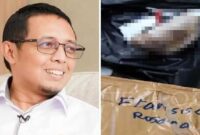 Foto Kolase : Kepala Kantor Komunikasi Kepresidenan (PCO) Hasan Nasbi dan Paket Kiriman Kepala Babi di Kantor Tempo