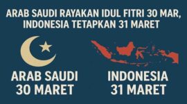 Foto ilustrasi perbedaan penetapan Idul Fitri di Arab Saudi dan Indonesia.