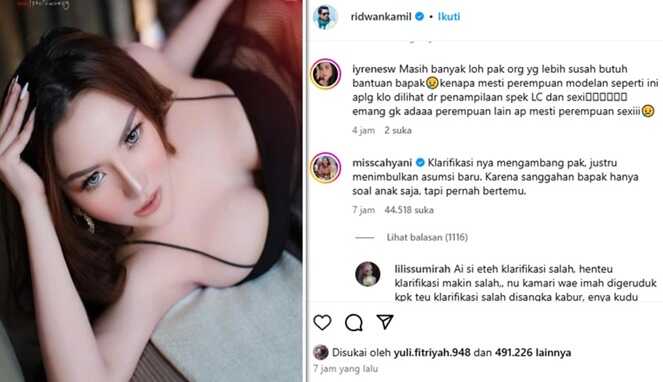Foto Kolase : Lisa Mariana dan Komentar Netizen di Instagram Ridwan Kamil