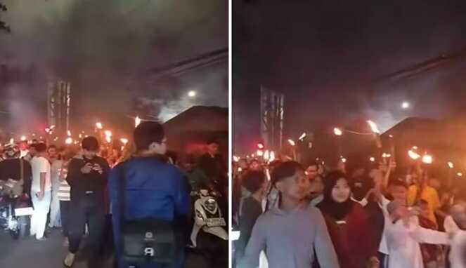 Foto Kolase : Warga Paropo Makassar Gelar Pawai Obor Sambut Idul Fitri dengan Sukacita