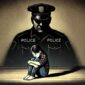 Foto ilustrasi : Seorang gadis kecil duduk dengan sedih, dibayangi oleh sosok oknum polisi.