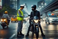 Foto Ilustrasi : polisi lalu menghentikan sepeda motor untuk pemeriksaan STNK.