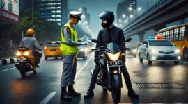 Foto Ilustrasi : polisi lalu menghentikan sepeda motor untuk pemeriksaan STNK.