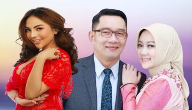 Foto kolase : Lisa Mariana, Ridwan Kamil dan Istri
