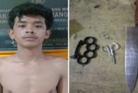 Foto Kolase : Juanda, pelaku penganiayaan beserta dengan barang bukti (Dok Polsek Manggala)