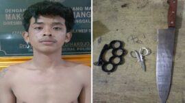 Foto Kolase : Juanda, pelaku penganiayaan beserta dengan barang bukti (Dok Polsek Manggala)