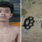Foto Kolase : Juanda, pelaku penganiayaan beserta dengan barang bukti (Dok Polsek Manggala)