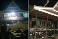 Foto kolase – Rumah calon mempelai pria di Dusun Embo, Desa Turatea, Kecamatan Tamalatea, Jeneponto, dirusak massa. 