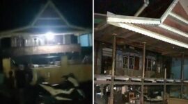 Foto kolase – Rumah calon mempelai pria di Dusun Embo, Desa Turatea, Kecamatan Tamalatea, Jeneponto, dirusak massa. 