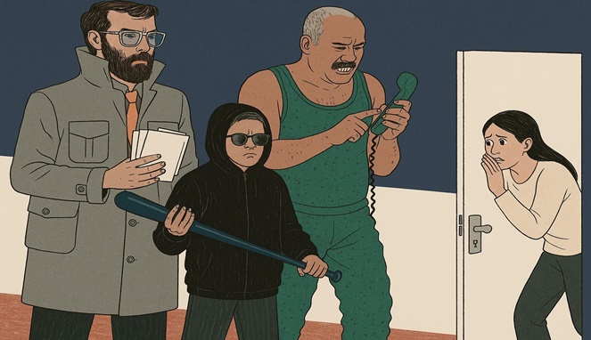 Foto ilustrasi debt collector dan polisi palsu