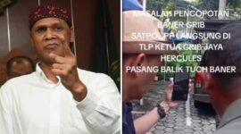 Foto kolase : Ketua umum GRIB Jaya Hercules Rosario Marshal marahi Satpol PP soal pencopotan spanduk 