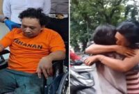 Foto kolase – Pelaku ditangkap dan gadis penjual kerupuk berpelukan dengan orang tuanya usai berhasil melarikan diri