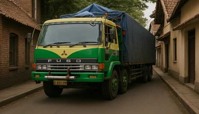Foto ilustrasi - Truk 10 roda pengangkut barang masuk ke lorong-lorong di Makassar.
