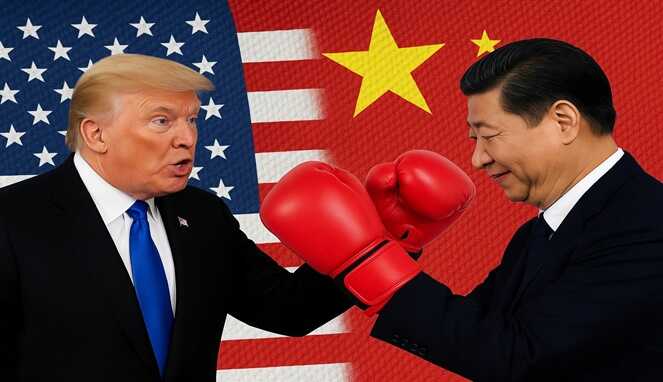 Ilustrasi konfrontasi dagang antara Presiden Amerika Serikat, Donald Trump, dan Presiden Tiongkok, Xi Jinping.