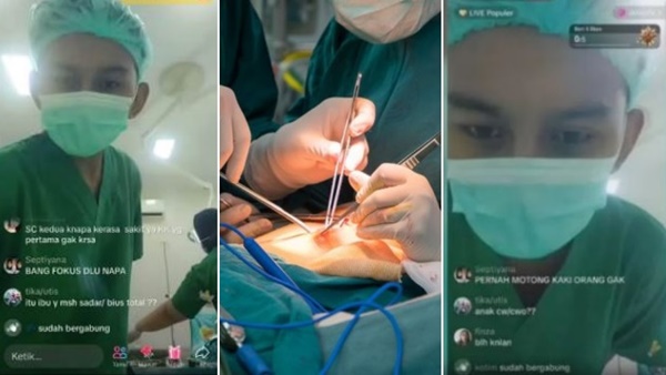 Tangkapan layar video perawat live saat operasi caesar