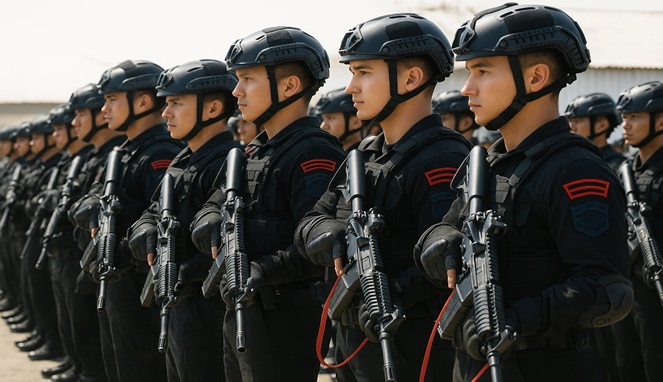 Foto ilustrasi – Pasukan siaga polri