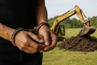 Foto Ilustrasi – Pelaku tambang ilegal diborgol, ekskavator diamankan di lokasi.