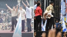 Tangkapan layar video momen saat Prabowo melepas baju dan membakar semangat buruh di Monas