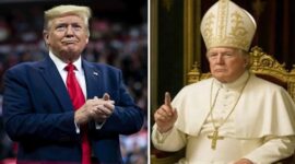 Foto kolase : Presiden AS Donald Trump bergaya Paus Fransiskus