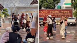 Tangkapan layar video – Wisatawan Indonesia Joget ala TikTok di Kuil Suci Bangkok 