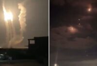 Foto kolase : Rudal Iran luncur ke langit, sistem pertahanan Israel kacau saling serang.