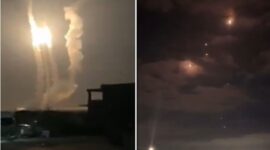 Foto kolase : Rudal Iran luncur ke langit, sistem pertahanan Israel kacau saling serang.