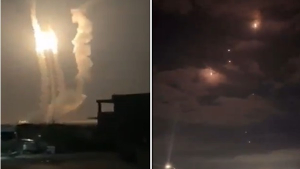 Foto kolase : Rudal Iran luncur ke langit, sistem pertahanan Israel kacau saling serang.