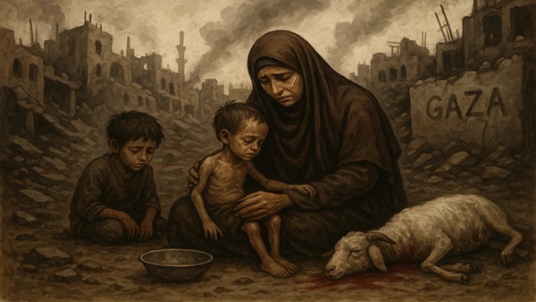 Foto ilustrasi – Penderitaan warga Gaza di tengah reruntuhan dan kelaparan yang mendera pada hari raya Idul Adha