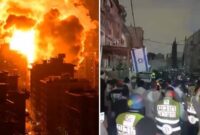 Foto kolase : Rudal Iran menghantam Tel Aviv dan Haifa warga panik berhamburan