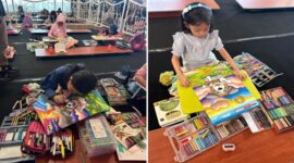 Suasana lomba mewarnai dalam acara “Back to School with Bernie” di Swiss-Belinn Panakkukang Makassar, Minggu (13/7/2025). 
