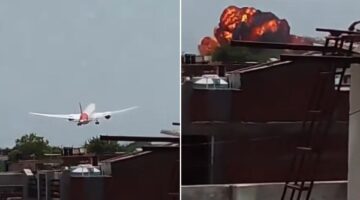 Foto Kolase : Pesawat Boeing 787-8 Dreamliner Air India meledak di pemukiman warga
