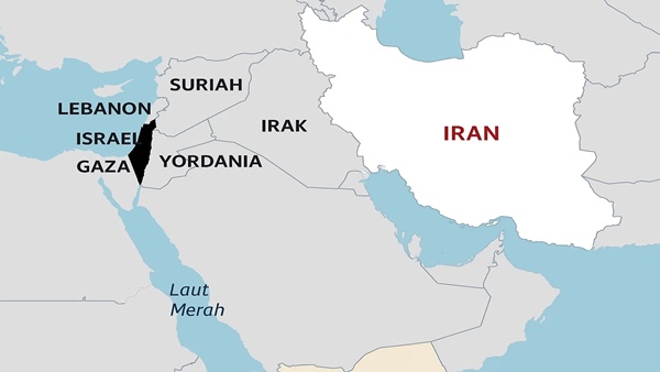 Foto ilustrasi - Peta Timur Tengah wilayah Israel listrik lumpuh total