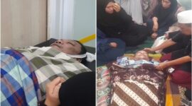 Jenazah Ustaz Yahya Waloni disemayamkan, dikelilingi keluarga dan pelayat di Masjid Darul Falah, Makassar.