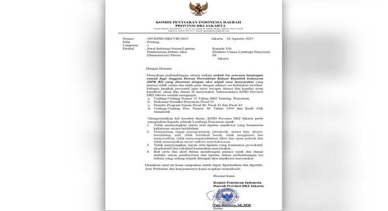 Sebuah surat imbauan yang mengatasnamakan KPID Provinsi DKI Jakarta yang viral di media sosial