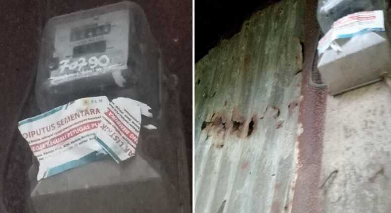 Foto meteran listrik Dg Nai diputus sementara oleh PLN ULP Sungguminasa. Nama yang tertera bukan atas nama Dg Nai melainkan Dg Sattu. Kwintasi yang tertulis pun atas Dg Bollo.