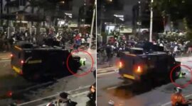 Tangkapan layar video - Barracuda Brimob Libas Ojol Saat Demo DPR, Satu Tewas, Satu Kritis (foto kolase)
