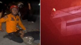 Foto kolase : Satpol PP yang melompat dari lantai 4 gedung DPRD Makassar dan seorang anggota dewan terjebak di lantas atas.