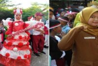 Foto kolase : Siswi SDN Borong Makassar tampil dengan kostum peri hingga Bupati Gowa cilik