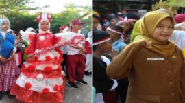 Foto kolase : Siswi SDN Borong Makassar tampil dengan kostum peri hingga Bupati Gowa cilik