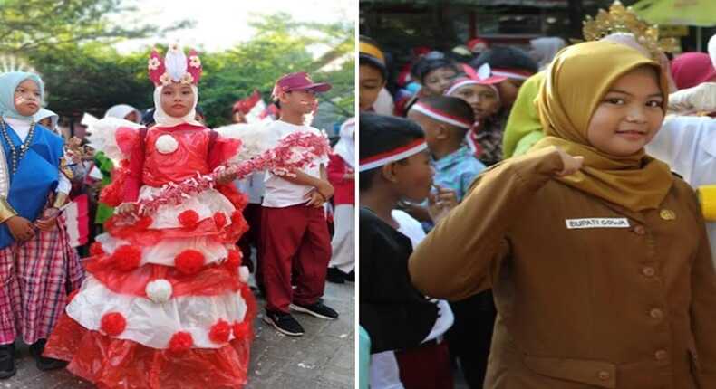 Foto kolase : Siswi SDN Borong Makassar tampil dengan kostum peri hingga Bupati Gowa cilik