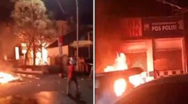 Foto Kolase – Pos Lantas dan Kantor DPRD Kota Makassar Dibakar Massa