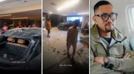 Foto kolase – Massa menjarah rumah dan merusak mobil mewah Ahmad Sahroni  di Tanjung Priok, Jakarta Utara.