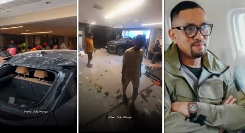 Foto kolase – Massa menjarah rumah dan merusak mobil mewah Ahmad Sahroni di Tanjung Priok, Jakarta Utara.