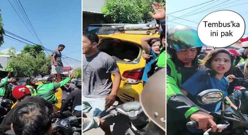 Tangkapan Layar Video – Seorang wanita pengemudi mobil nyaris diamuk massa di Makassar (Foto kolase)”
