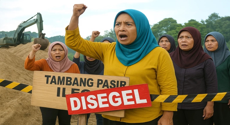 Foto ilustrasi – Aksi “rah terkuat” emak-emak protes dan meminta tambang ilegal di Kabupaten Gowa, Sulawesi Selatan, disegel.