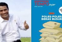 Foto kolase - Amran Sulaiman dan Cover Majalah Tempo “Poles-Poles Beras Busuk”
