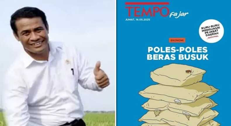 Foto kolase - Amran Sulaiman dan Cover Majalah Tempo “Poles-Poles Beras Busuk”
