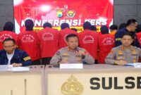 Konferensi pers Polda Sulsel terkait penangkapan tersangka pembakaran Kantor DPRD Makassar dan DPRD Sulsel, Kamis (4/9/2025).