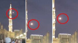 Tangkapan layar video – Detik-detik Rudal ‘Israel’ Nyasar ke Langit Madinah (Foto kolase)